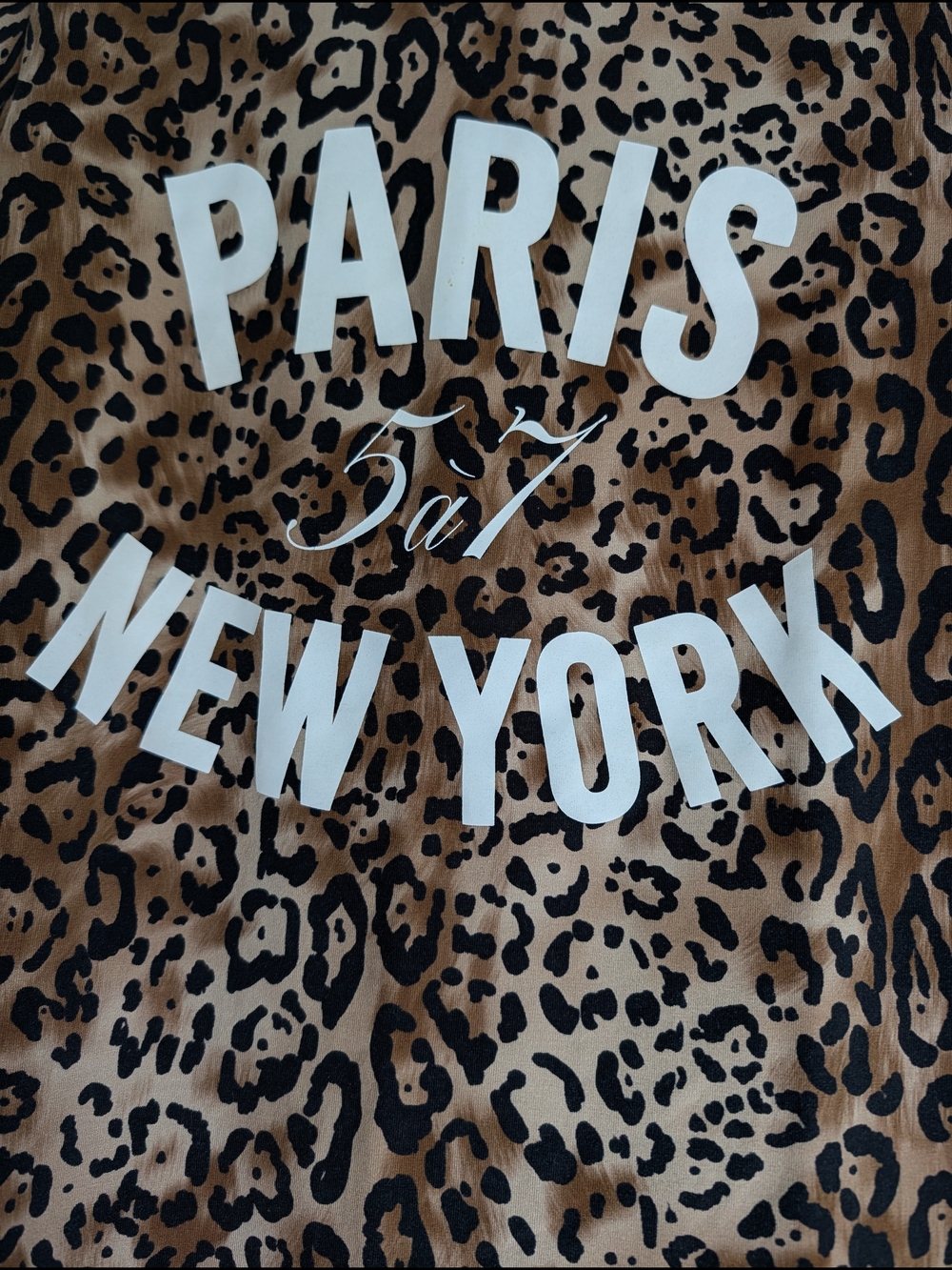 cinq a sept Leopard Print Short Sleeve Tee with White PARIS NEW YORK Graphic